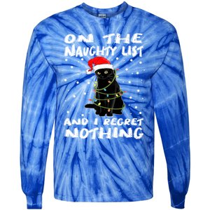 On The Naughty List And I Regret Nothing Black Cat Christmas Gift Tie-Dye Long Sleeve Shirt