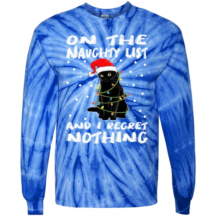 On The Naughty List And I Regret Nothing Black Cat Christmas Gift Tie-Dye Long Sleeve Shirt