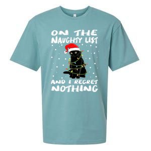 On The Naughty List And I Regret Nothing Black Cat Christmas Gift Sueded Cloud Jersey T-Shirt