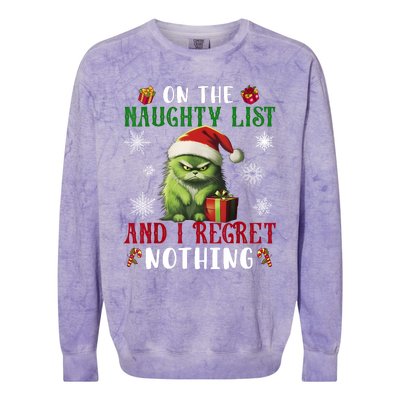 On The Naughty List And I Regret Nothing Cat Christmas Lover Colorblast Crewneck Sweatshirt