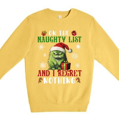 On The Naughty List And I Regret Nothing Cat Christmas Lover Premium Crewneck Sweatshirt