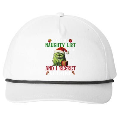 On The Naughty List And I Regret Nothing Cat Christmas Lover Snapback Five-Panel Rope Hat