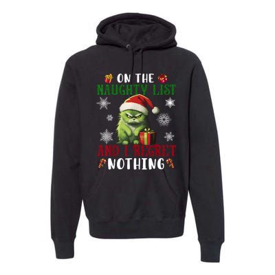 On The Naughty List And I Regret Nothing Cat Christmas Lover Premium Hoodie