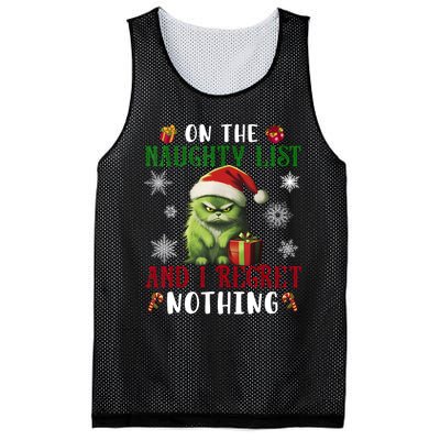 On The Naughty List And I Regret Nothing Cat Christmas Lover Mesh Reversible Basketball Jersey Tank