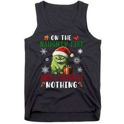 On The Naughty List And I Regret Nothing Cat Christmas Lover Tank Top