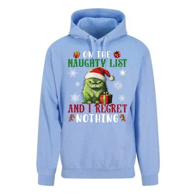 On The Naughty List And I Regret Nothing Cat Christmas Lover Unisex Surf Hoodie