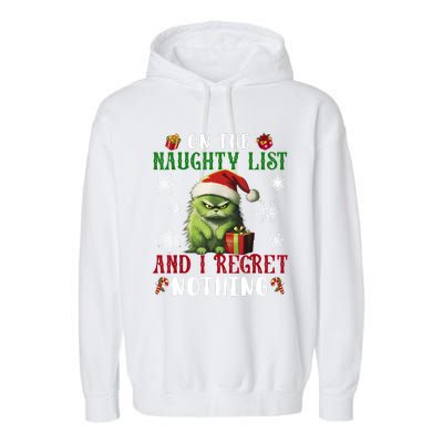 On The Naughty List And I Regret Nothing Cat Christmas Lover Garment-Dyed Fleece Hoodie