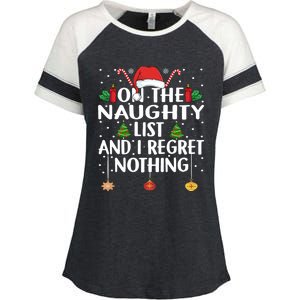 On The Naughty List And I Regret Nothing Funny Christmas Enza Ladies Jersey Colorblock Tee