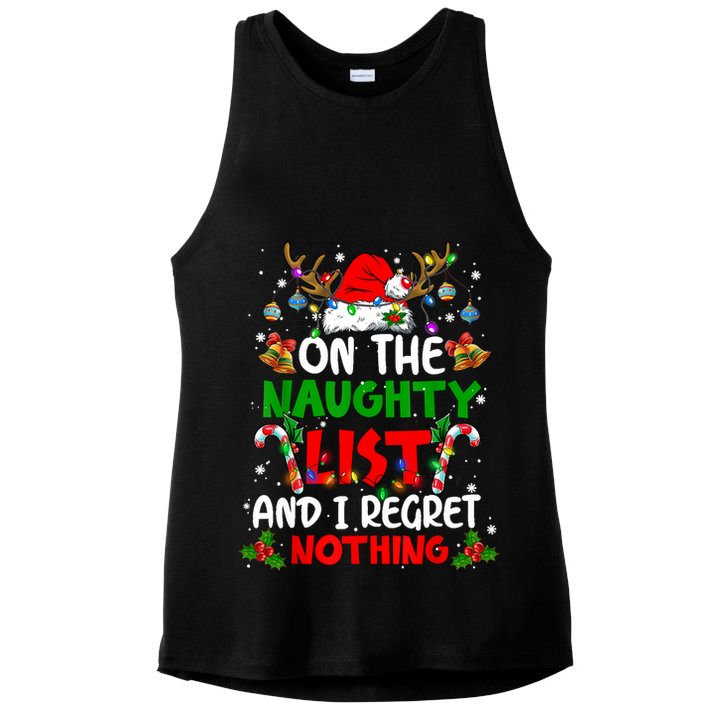 On The Naughty List And I Regret Nothing Christmas Santa Hat Gift Ladies PosiCharge Tri-Blend Wicking Tank