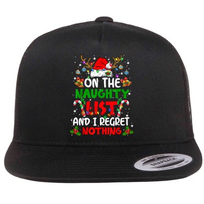 On The Naughty List And I Regret Nothing Christmas Santa Hat Gift Flatbill Hat