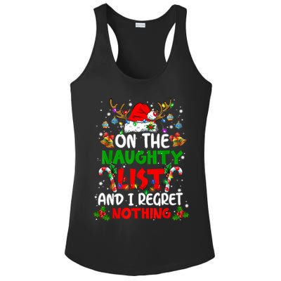 On The Naughty List And I Regret Nothing Christmas Santa Hat Gift Ladies PosiCharge Competitor Racerback Tank
