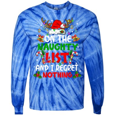 On The Naughty List And I Regret Nothing Christmas Santa Hat Gift Tie-Dye Long Sleeve Shirt