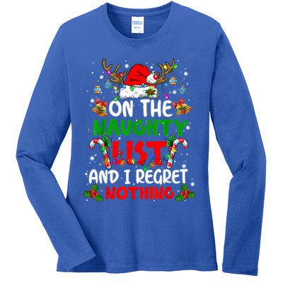 On The Naughty List And I Regret Nothing Christmas Santa Hat Gift Ladies Long Sleeve Shirt
