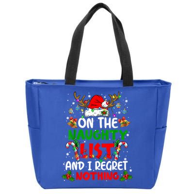 On The Naughty List And I Regret Nothing Christmas Santa Hat Gift Zip Tote Bag