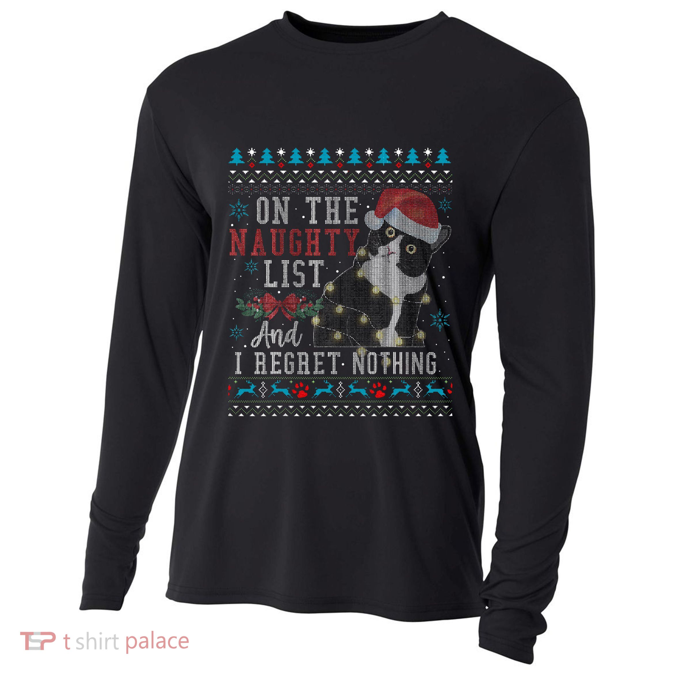 On The Naughty List And I Regret Nothing Cat Christmas Gift Cooling Performance Long Sleeve Crew