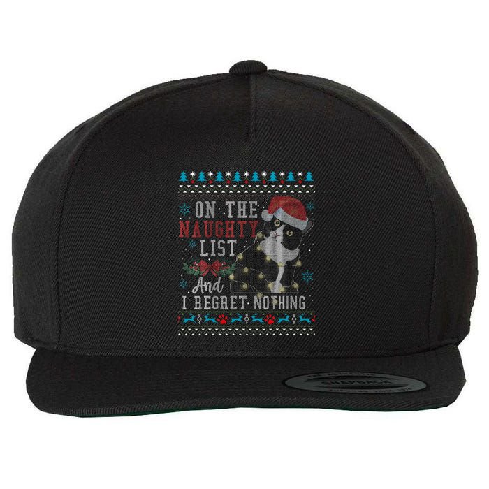 On The Naughty List And I Regret Nothing Cat Christmas Gift Wool Snapback Cap