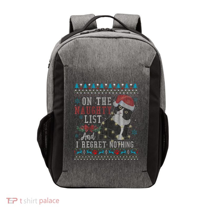 On The Naughty List And I Regret Nothing Cat Christmas Gift Vector Backpack