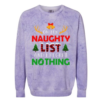 On The Naughty List And I Regret Nothing Funny Xmas Colorblast Crewneck Sweatshirt