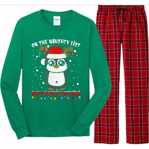 On The Naughty List And I Regret Nothing Funny Penguin Xmas Long Sleeve Pajama Set