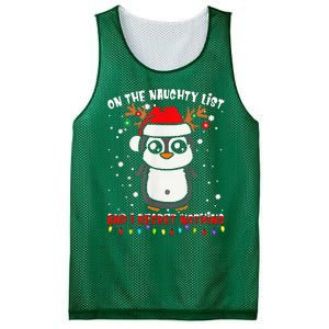 On The Naughty List And I Regret Nothing Funny Penguin Xmas Mesh Reversible Basketball Jersey Tank