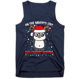 On The Naughty List And I Regret Nothing Funny Penguin Xmas Tank Top