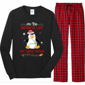 On The Naughty List And I Regret Nothing Penguin Christmas Long Sleeve Pajama Set