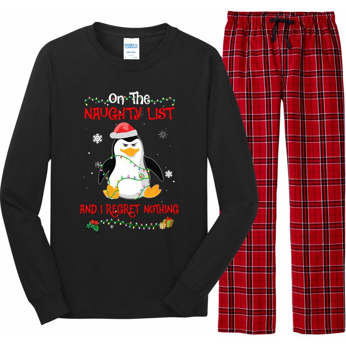 On The Naughty List And I Regret Nothing Penguin Christmas Long Sleeve Pajama Set