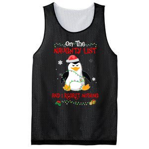 On The Naughty List And I Regret Nothing Penguin Christmas Mesh Reversible Basketball Jersey Tank