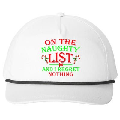 On The Naughty List And I Regret Nothing Funny Xmas Cool Gift Snapback Five-Panel Rope Hat