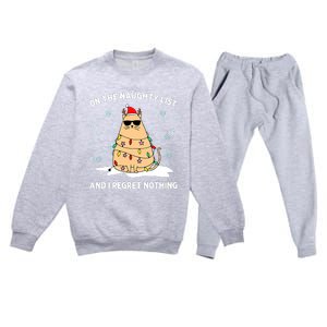 On the Naughty List and I Regret Nothing Cat Christmas Light Premium Crewneck Sweatsuit Set