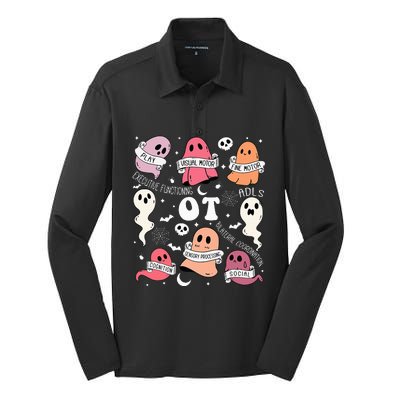 Occupational Therapy OT OTA Halloween Spooky Cute Ghosts Silk Touch Performance Long Sleeve Polo