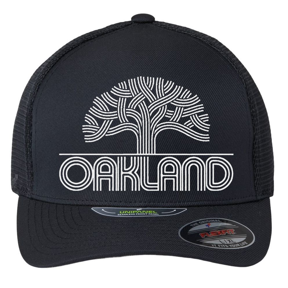 Oakland T Oak Tree Design Flexfit Unipanel Trucker Cap