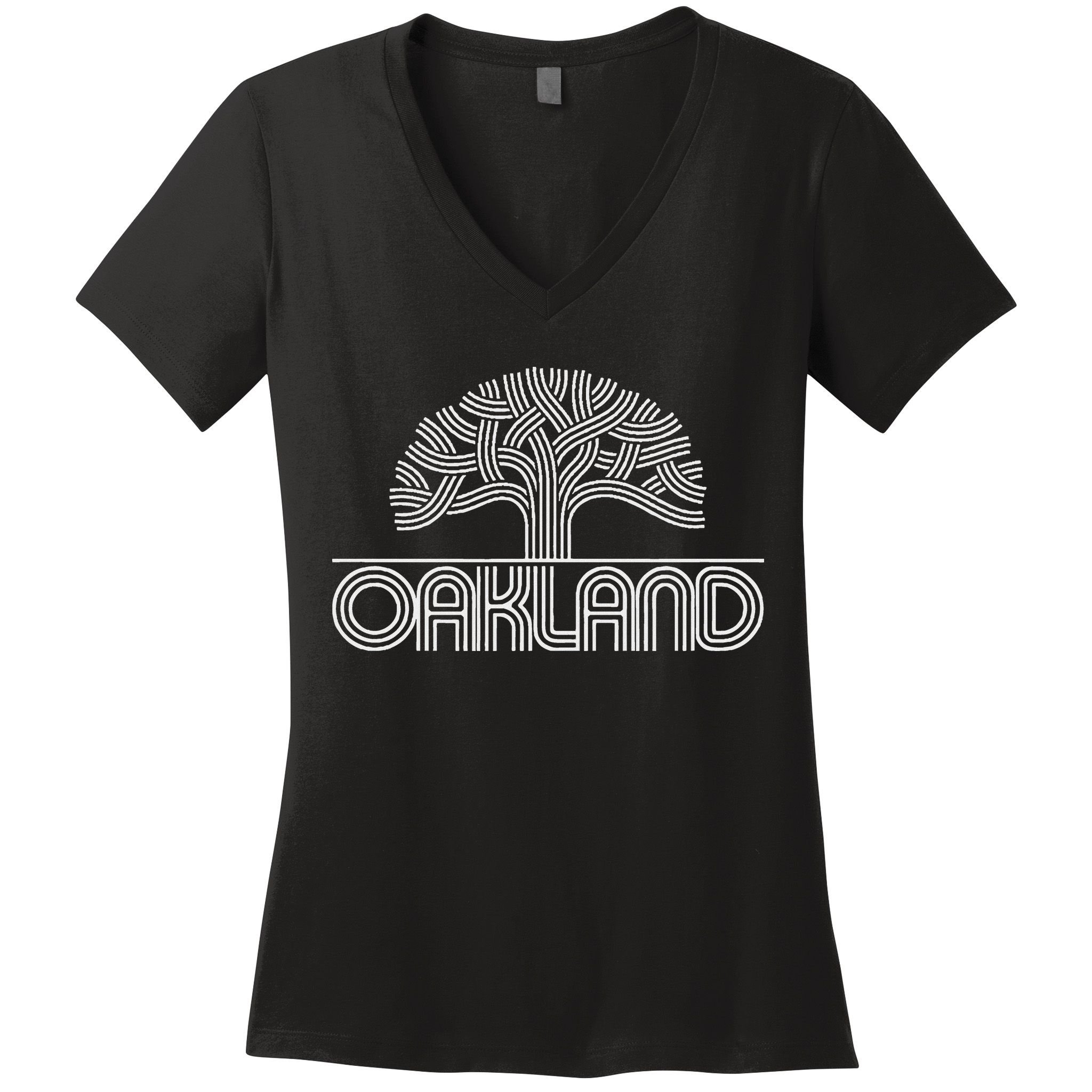 Oakland T Oak Tree Design Women's V-Neck T-Shirt