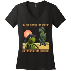 On The Outside IM Hootin’ On The Inside IM Hollerin’ Women's V-Neck T-Shirt