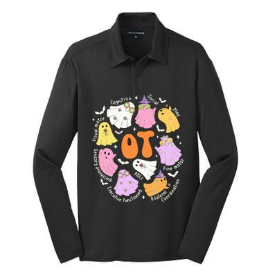 Occupational Therapy Ot Ota Cute Ghost Hippie Halloween Silk Touch Performance Long Sleeve Polo