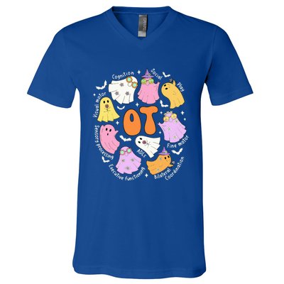 Occupational Therapy Ot Ota Cute Ghost Hippie Halloween V-Neck T-Shirt