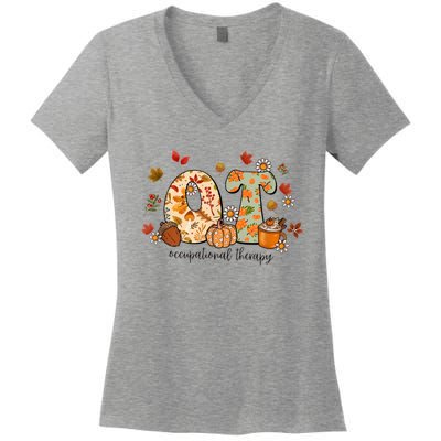 Occupational Therapy Ot Autumn Fall Special Education OTA Women's V-Neck T-Shirt