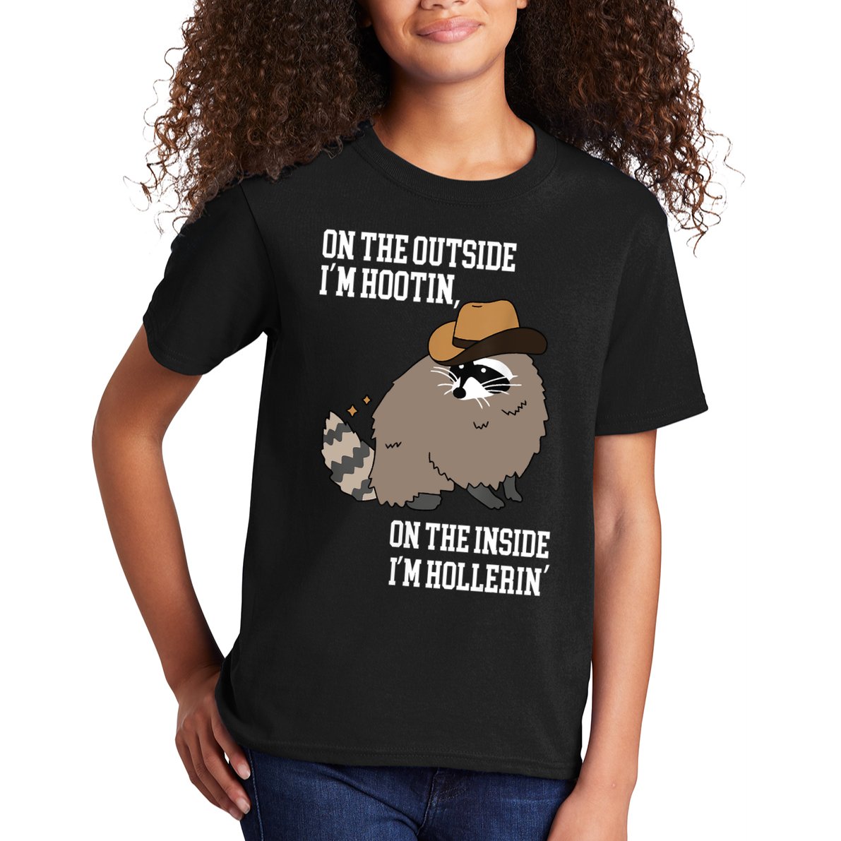 ON THE OUTSIDE IM HOOTIN ON THE INSIDE IM HOLLERIN Kids T-Shirt