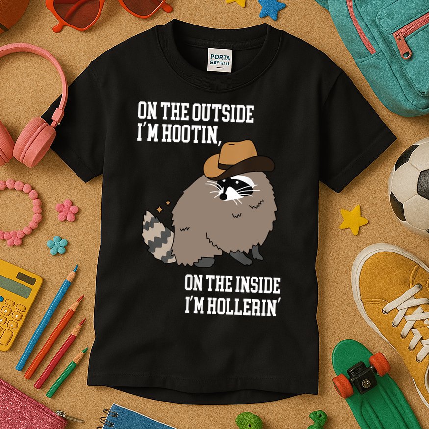 ON THE OUTSIDE IM HOOTIN ON THE INSIDE IM HOLLERIN Kids T-Shirt