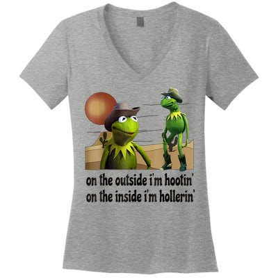 On The Outside I'm Hootin On The Inside I'm Hollerin Women's V-Neck T-Shirt