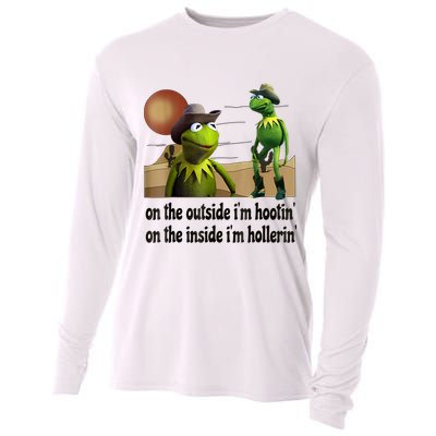 On The Outside I'm Hootin On The Inside I'm Hollerin Cooling Performance Long Sleeve Crew