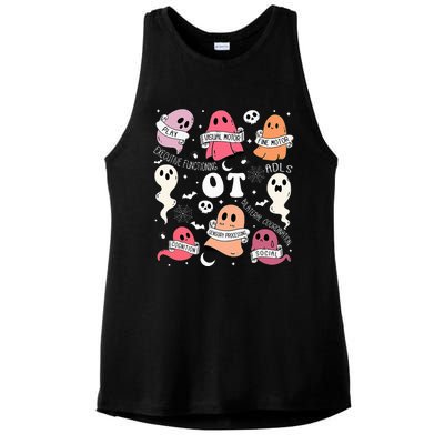 Occupational Therapy OT OTA Halloween Spooky Cute Ghosts Ladies PosiCharge Tri-Blend Wicking Tank