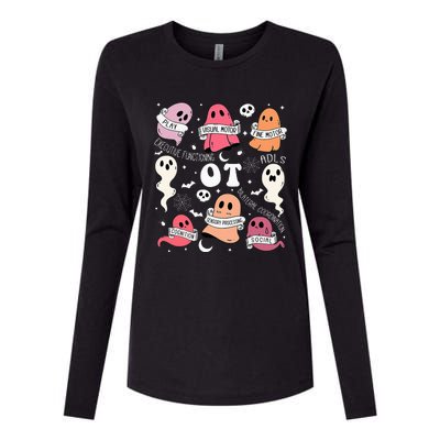 Occupational Therapy OT OTA Halloween Spooky Cute Ghosts Womens Cotton Relaxed Long Sleeve T-Shirt