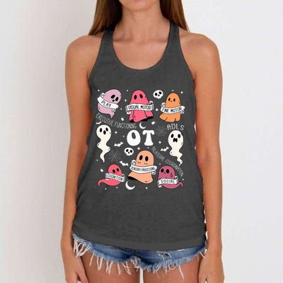 Occupational Therapy OT OTA Halloween Spooky Cute Ghosts Women's Knotted Racerback Tank