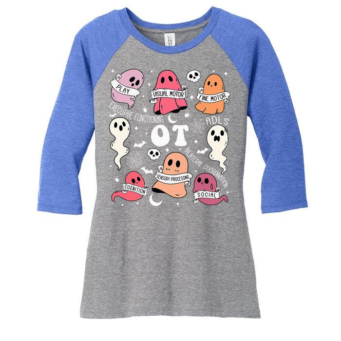 Occupational Therapy OT OTA Halloween Spooky Cute Ghosts Women's Tri-Blend 3/4-Sleeve Raglan Shirt