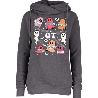 Occupational Therapy OT OTA Halloween Spooky Cute Ghosts Womens Funnel Neck Pullover Hood