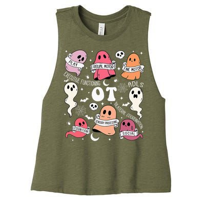 Occupational Therapy OT OTA Halloween Spooky Cute Ghosts Women's Racerback Cropped Tank