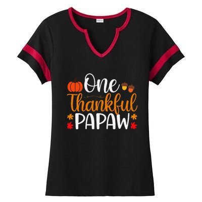 One Thankful Papaw Thankgiving Fall Autumn Pumpkin Dad Ladies Halftime Notch Neck Tee