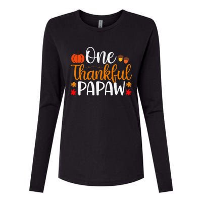 One Thankful Papaw Thankgiving Fall Autumn Pumpkin Dad Womens Cotton Relaxed Long Sleeve T-Shirt