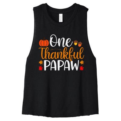 One Thankful Papaw Thankgiving Fall Autumn Pumpkin Dad Women's Racerback Cropped Tank